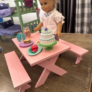 American Girl Doll Picnic Set with Pink Table